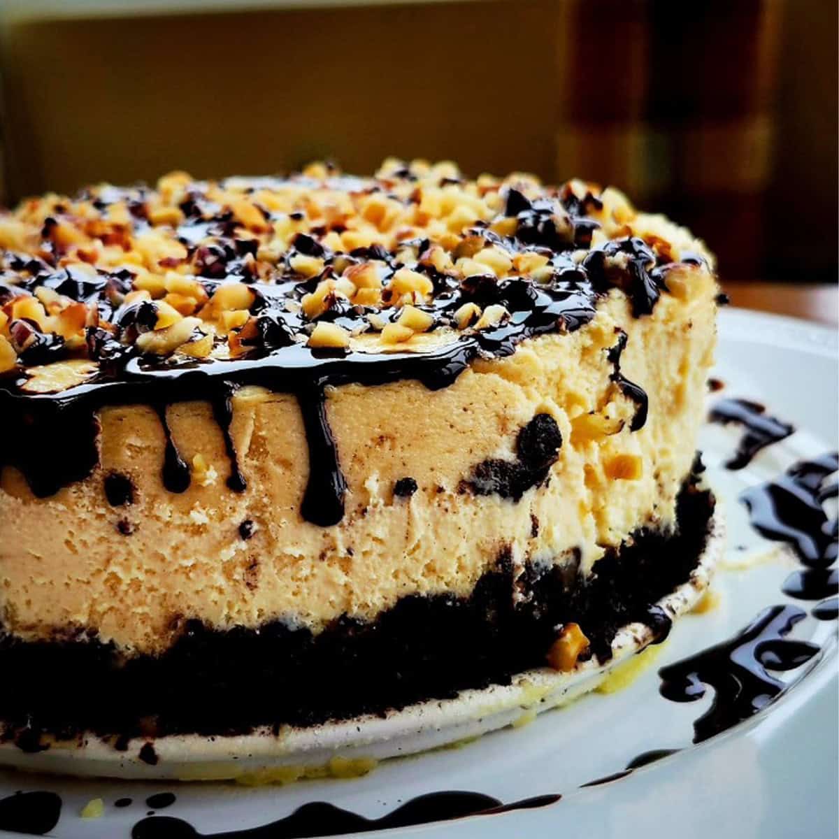 guinness stout cheesecake with hazelnut crumble