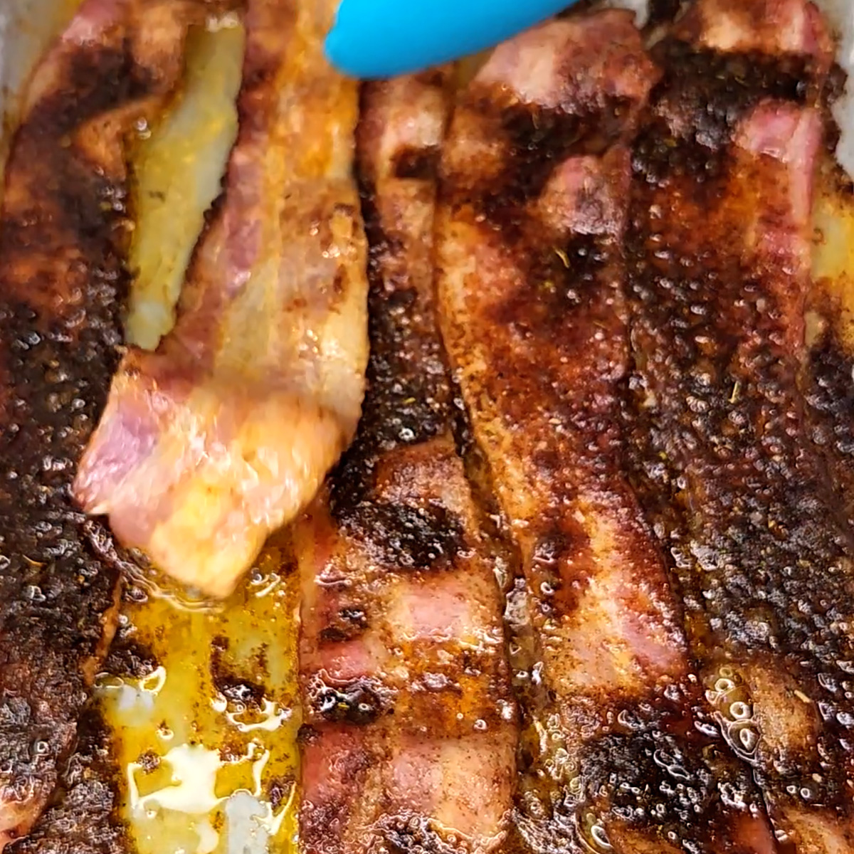 flip bacon and add remaining dry ingredients