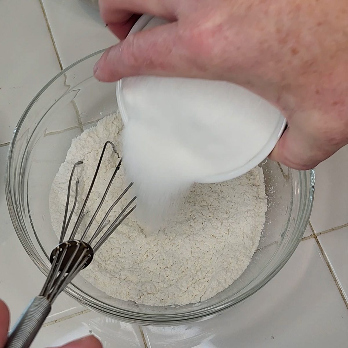 combine flour, sugar, baking powder and salt