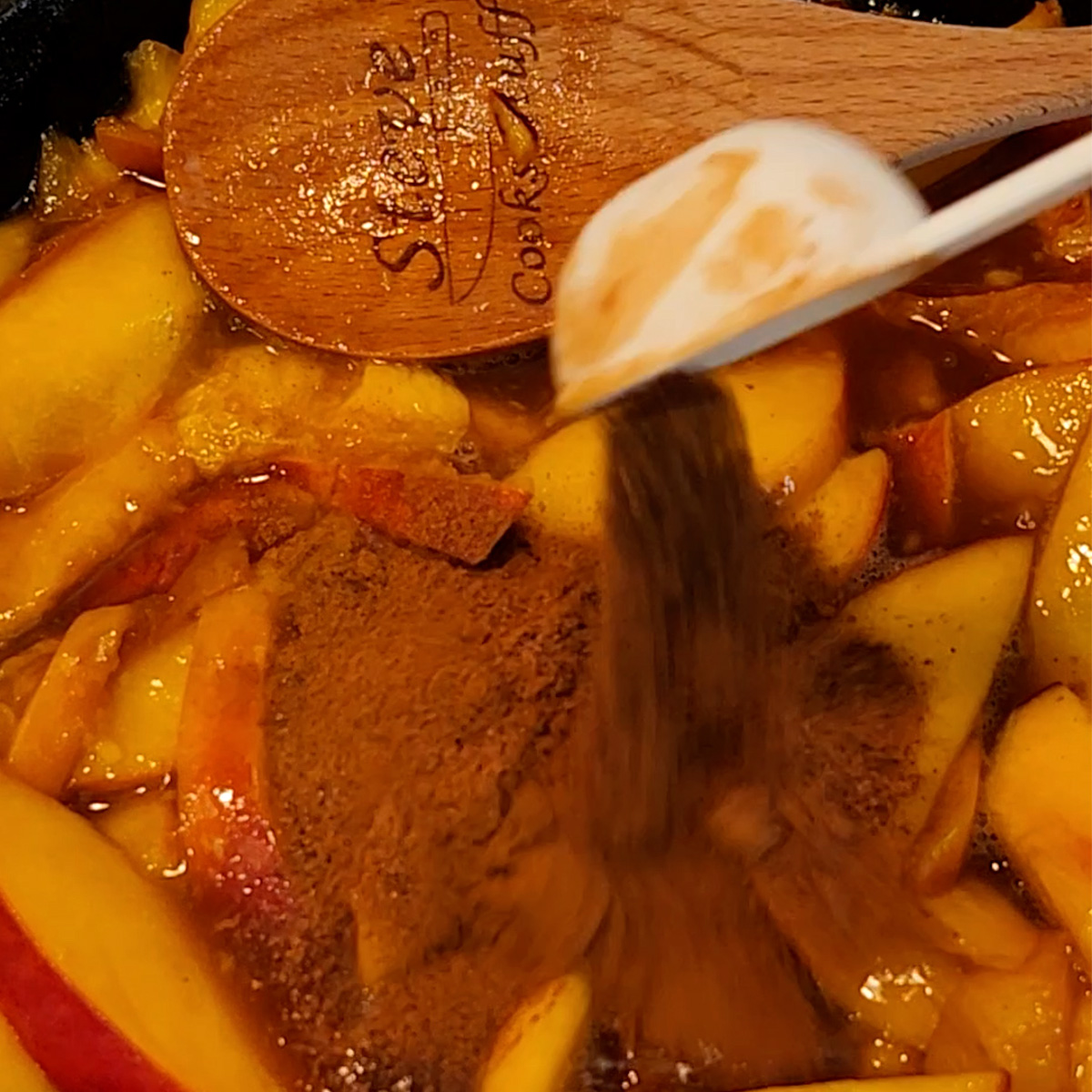 add brown sugar, honey, cinnamon, nutmeg and lemon juice