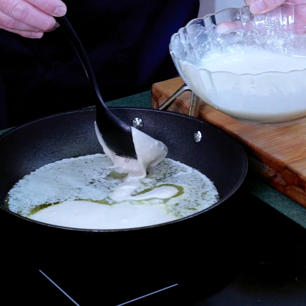 ladle batter over butter